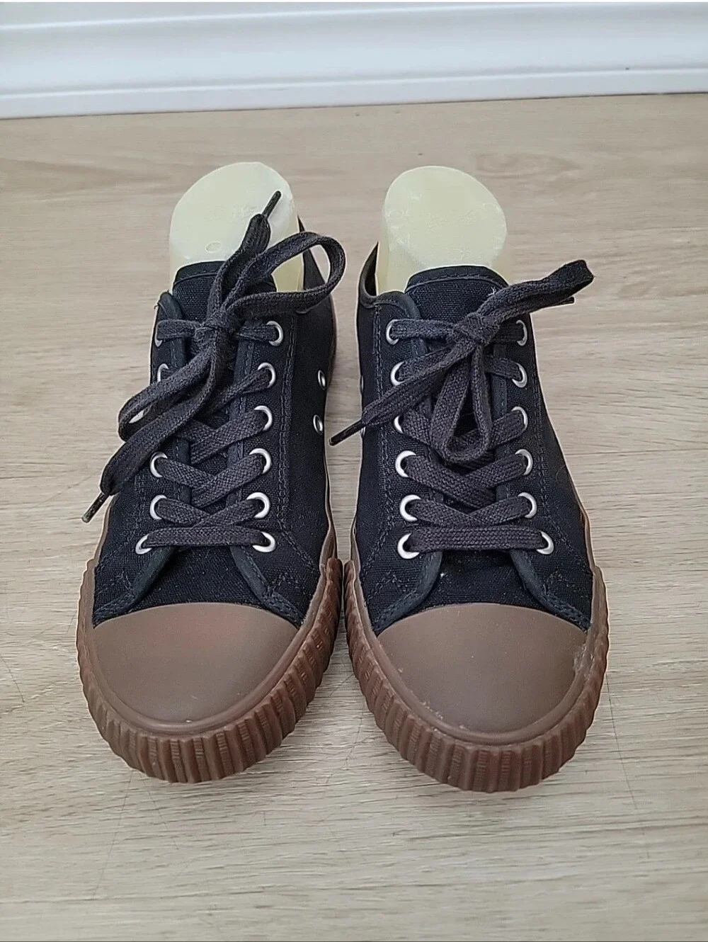 PF Flyers Men's Low-Top Canvas Sneakers in Black with Brown Sole